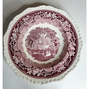 Masons Patent Ironstone Pattern Vista Pink England Dinner Plate 10 5/8 crazing